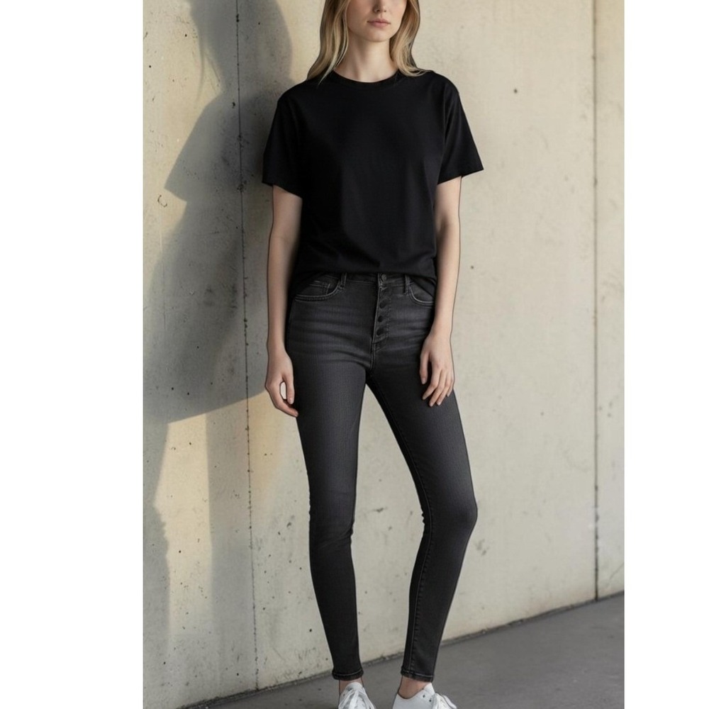 J.Crew Women 24 Washed Black Gray Toothpick 10" Button Fly Grunge Jeans School